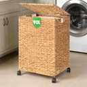 Livole Wicker Laundry Hamper with Lid & Wheel, 23.8 Gallon (90 L) Handwoven Water Hyacinth Laundry Basket with Removable Liner & Handles, Sturdy Steel Frame for Bedroom Bathroom Laundry Room Natural
