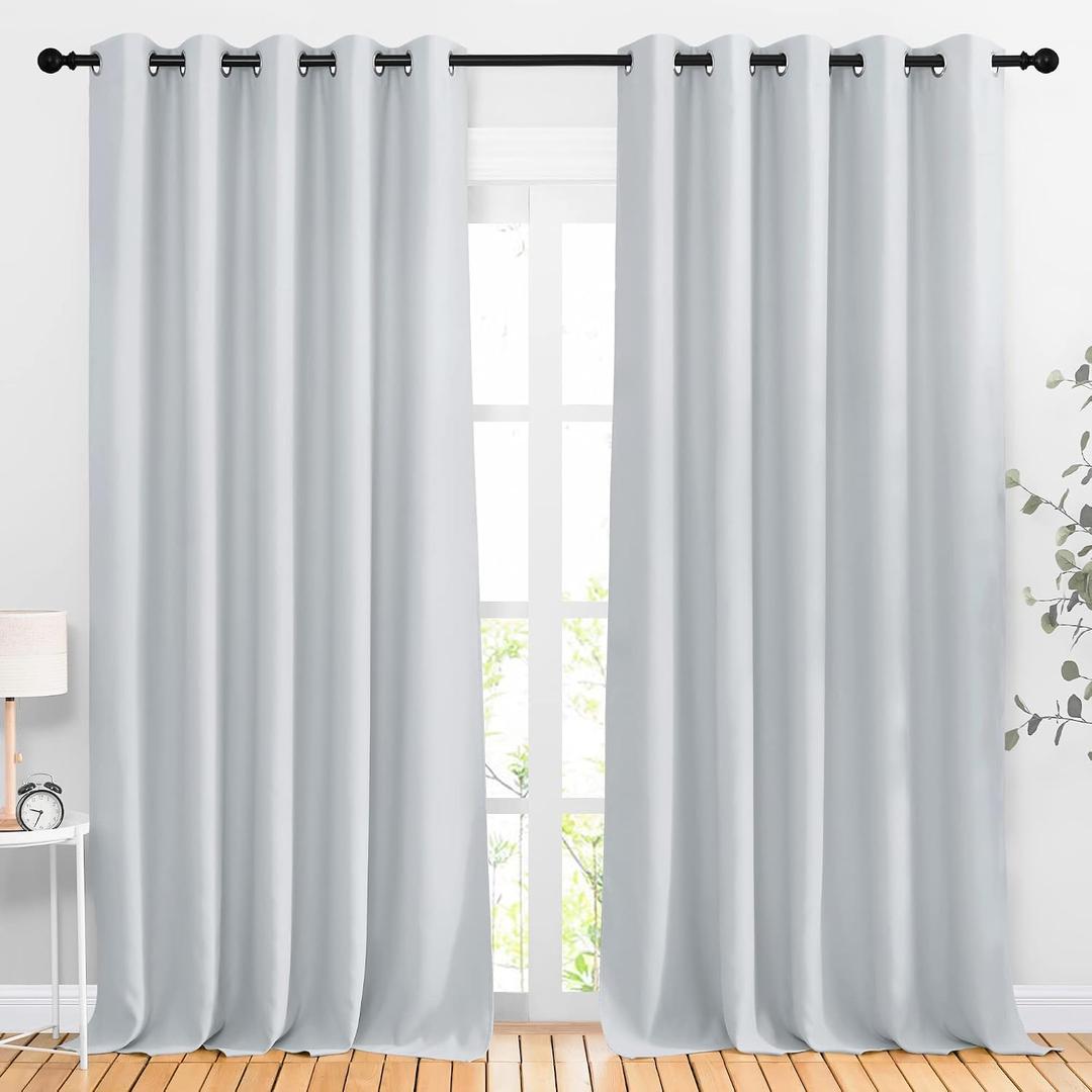 NICETOWN Blackout Curtains Panels for Living Room, 2 Panels, 66 x 92 Inch, Greyish White, 3 Pass Microfiber Noise Reducing Thermal Insulated Solid Ring Top Blackout Window Drapes