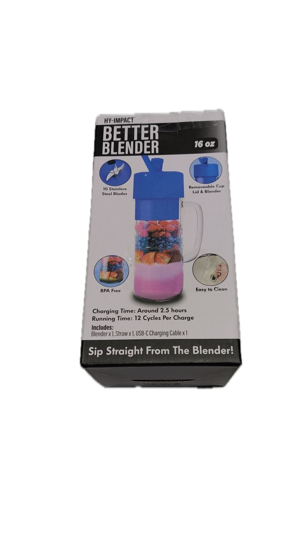 Hy-Impact Better Blender 16 Oz Cordless USB Rechargeable Turbo Power
