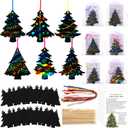 Motipuns 24 Sets Christmas Scratch Off Cards Bulk Rainbow Christmas Tree Paper Scratch Art Craft Ornaments with Legend Cards Bags for Adults Xmas Christian Gifts Party