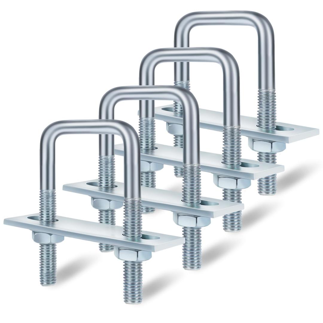 Mellewell 4 Sets M8 Square U Bolts, U Bolts 50mm (2") Width 80mm (3.15") Length, Zinc Plated Carbon Steel U Bolt with Nuts, Plate and Washers (50 x 80mm)