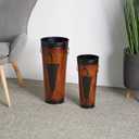Deco 79 Metal Umbrella Stand with Umbrella Image and Handles, Set of 2 21", 17"H, Brown
