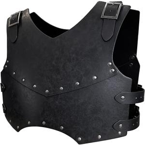 HiiFeuer Medieval Faux Leather Chest Armor, Retro Mercenary Knight Archer Body Armor, Adjustable Vest Armour for LARP Costume& Ren Faire (Black A)