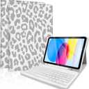 TopPerfekt Case Keyboard for iPad Gen 11th (A16) 11-inch 2025 / iPad 10th 10.9-inch 2022Detachable, Rechargeable, Magnetically Absorbent, Pencil Holder for 10.9 inch Case with Keyboard- Grey Leopard