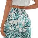 WDIRARA Women's Loose Boho Casual Summer Shorts Floral Print Elastic High Waist Knot Comfy Wide Leg Shorts (XS)