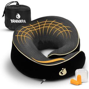 Travel Pillow - Airplane Neck Pillow with 360 Support - 100% Pure Memory Foam Flight Pillow for Sleeping on Airplanes - Travel Neck Pillow for Traveling (Black)