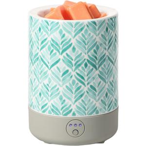 TTJ Eucalyptus Leaf Ceramic Wax Melt Warmer with Timer, Electric No-Flame Wax Melter for Scented Wax Cubes, Decorative Fragrance Wax Burner for Bedroom Home Decor,Grass