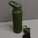 CIVAGO 40 oz Insulated Water Bottle With Straw, Stainless Steel Sports Water Cup Flask with 3 Lids (Straw, Spout and Handle Lid), Double Walled Travel Thermal Canteen Mug, Army Green