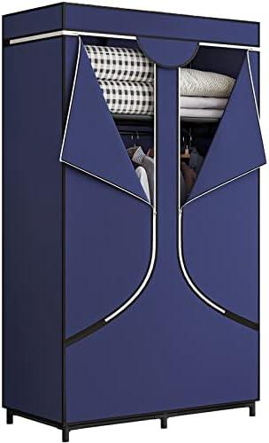 SORCEDAS Portable Wardrobe Closet Storage Organizer Metal Hanging Rack Non-Woven Fabric 34 Inch Coffee (34 Inch, Blue)