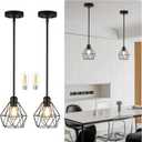 QHANTOMIZE 2 Pack Black Pendant Lights Kitchen Island, Modern Farmhouse Hanging Light Fixture with Metal Cage Shade, Industrial Pendant Light for Kitchen Dining Area Entryway, Adjustable Height