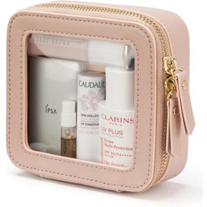 Popvibe Clear Makeup Bag Travel Cosmetic Case Transparent Toiletry Bag with Zipper, Portable Make Up Organizer Traveling Compact Car Bag for Essentials (Mauve)