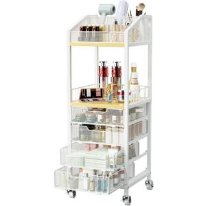 HapiRm Makeup Organizer Storage Cart - Floor Skincare Make Up Storage with 4 Drawers, Rolling Makeup Cart Vanity Organizer Cosmetics Display Cases Holder for Skin Care Perfume Nail Polish (Natural)