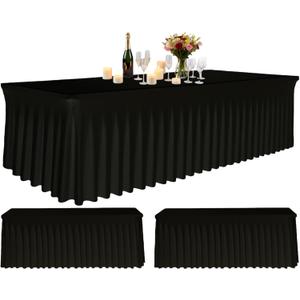 3 Pack Black Spandex Table Clothes for 6 Foot Rectangle Tables, Fitted Stretch Spandex Table Cover 6ft Black Tablecloths with Desk Skirt for Weddings Birthday Parties Banquet Baby Shower