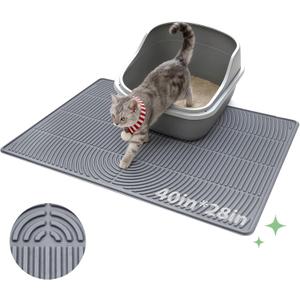 Pawtasy Cat Litter Box Mat,40" x 28" Extra Large Silicone Waterproof Litter Trapping Mat for Scatter Control Soft on Kitty Paws Non-Slip Easy to Clean (Grey)