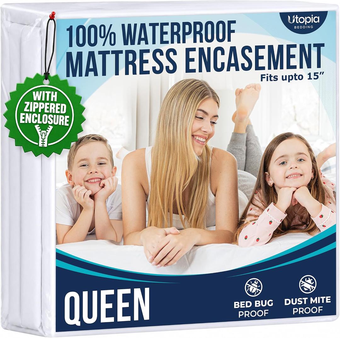 Utopia Bedding Waterproof Mattress Protector Queen Size, Zippered Mattress Encasement Bed Bug and Dust Mite Proof, Absorbent Six-Sided Mattress Cover