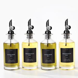 Molimoli Olive Oil Dispenser Bottle for Kitchen, Oil Dispenser w. Weighted Pourer, Glass Bottle Dispenser for Kitchen, Olive Oil Cruet, Glass Olive Oil Bottle | 350ml, Set of 4 (350ml, Set of 4, Black)