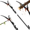 20FT Reach Manual Pole Saw, 2-in-1 Pole Pruner for Tree Trimming, 4-Section 5-12FT Retractable Square Pole, Labor-Saving Pulley & Hardened Steel Blade for Fruit, Palm, High Orchard Branches