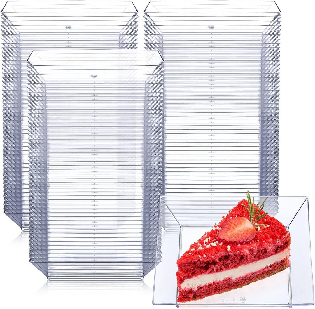 Nuogo 250 Pcs Square Clear Dessert Plates 3.6 Inch Appetizer Plates Disposable Square Party Trays Hard Mini Salad Tasting Sample Dish for Weddings, Parties, Banquet Dinner, Family Gatherings (Clear)