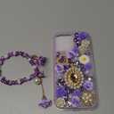 iFiLOVE for iPhone 15 Pro Max Bling Diamond Case with Flower Strap, 3D Luxury Sparkle Glitter Crystal Rhinestone Pearl Love Rose Wristband Bracelet Case Cover for Girls Women Kids (Purple)