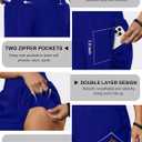 Blooming Jelly Women's Workout Shorts Athletic Running Shorts Crossover High Waisted Gym Shorts with Zipper Pockets (Blue, XXXL)