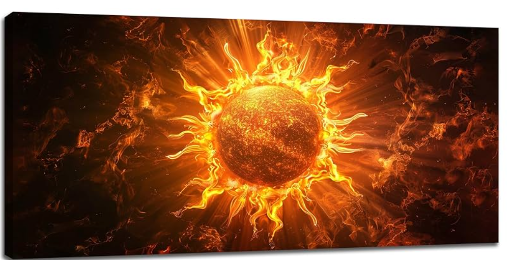 banonaty Sun Wall Art Sun Fire Pictures Wall Decor Extra Large Celestial Canvas Prints Framed Artwork Paintings Home Office Decorations for Living Room Bedroom Dinning Room 60""x30""