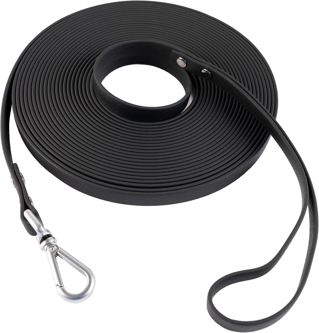 Dog Training Long Leash Waterproof Long Line Heavy Duty Outdoor Recall Lead 10ft 15ft 20ft 30ft 50ft for Small Medium Large Dog (Black, 30FT)