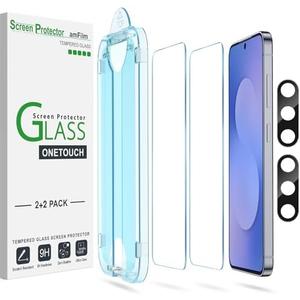 amFilm Auto-Alignment OneTouch for Samsung Galaxy S25 FE 6.7'' Screen Protector + Camera Lens Protector,Tempered Glass, 30 seconds Installation, Bubble Free, Case Friendly, Anti-Scratch [2+2 Pack]