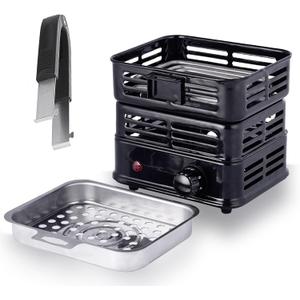 3D Multipurpose Turbo Coal Burner,Multipurpose Electric Charcoal Burner Coconut Charcoal Starter Heating Zones with Stainless Detachable Tongs, 1000W High Power Cube Coil Burner Fire Starter,Black