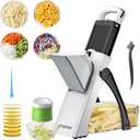 Safe Mandoline Slicer for Kitchen, 6 in 1 Vegetable Chopper, Zucchini SpiralizerFrench Fry Cutter For Potatoes, Potato Slicer,Food Chopper,Adjustable Thickness 0.1-8 mm, With Peeler (BLACK+green)