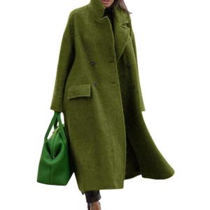 CHARTOU Women Oversized Long Winter Coats Warm Wool Blend Pea Trench Coat Overcoat (Medium, Green)