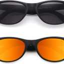 2 Pack Reader Sunglasses for Men Women Classic Rectangle Reading Glasses Outdoor Full Lenses Magnifying Eyewear UV Protection Black/Orange +1.0
