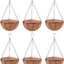 LaLaGreen Hanging Baskets for Plant Outdoor (6 Pack, 16 Inch) Extra Large Hanging Planter with Coco Liner Black Metal Wire Round Flower Pot Holder Hang Deck Porch Garden Balcony Natural Country Decor