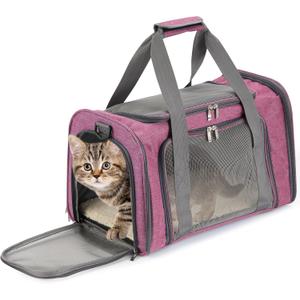 Mr. Pen- Pet Carrier, 17.5" x 11.2" x 11.5", Medium Size, Pink, Portable Travel Carrier for Small Pets, Cats & Small Dogs, Breathable Mesh, Safety Inner Leash, Side Pocket & Padded Shoulder Strap
