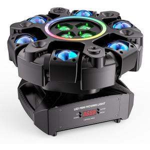 Moving Head DJ Stage Light 6-Arm RGBW with 4 Honeycomb Beams, 90 Swing 540 Rotate, White/Warm Strobe, Red/Green Starry Sky, Colorful Aperture Effects, Auto/DMX512 Control for Party Club Wedding (Black)