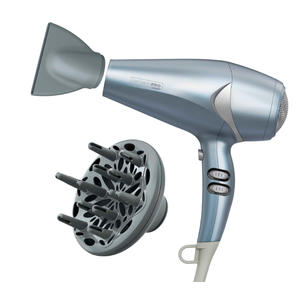 Infiniti PRO CONAIR Hair Dryer with Diffuser and Concentrator, 1875W Style & Shine Blow Dryer with Tourmaline and Ionic Conditioning to Fight Frizz, 3 Heat & 2 Speed Settings, Blue