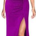 VFSHOW Womens 3D Flower One Shoulder Ruched Prom Formal Wedding Guest Maxi Dress 2023 Sexy Cocktail Split Cutout Evening Gown (Large, Sparkly Purple)