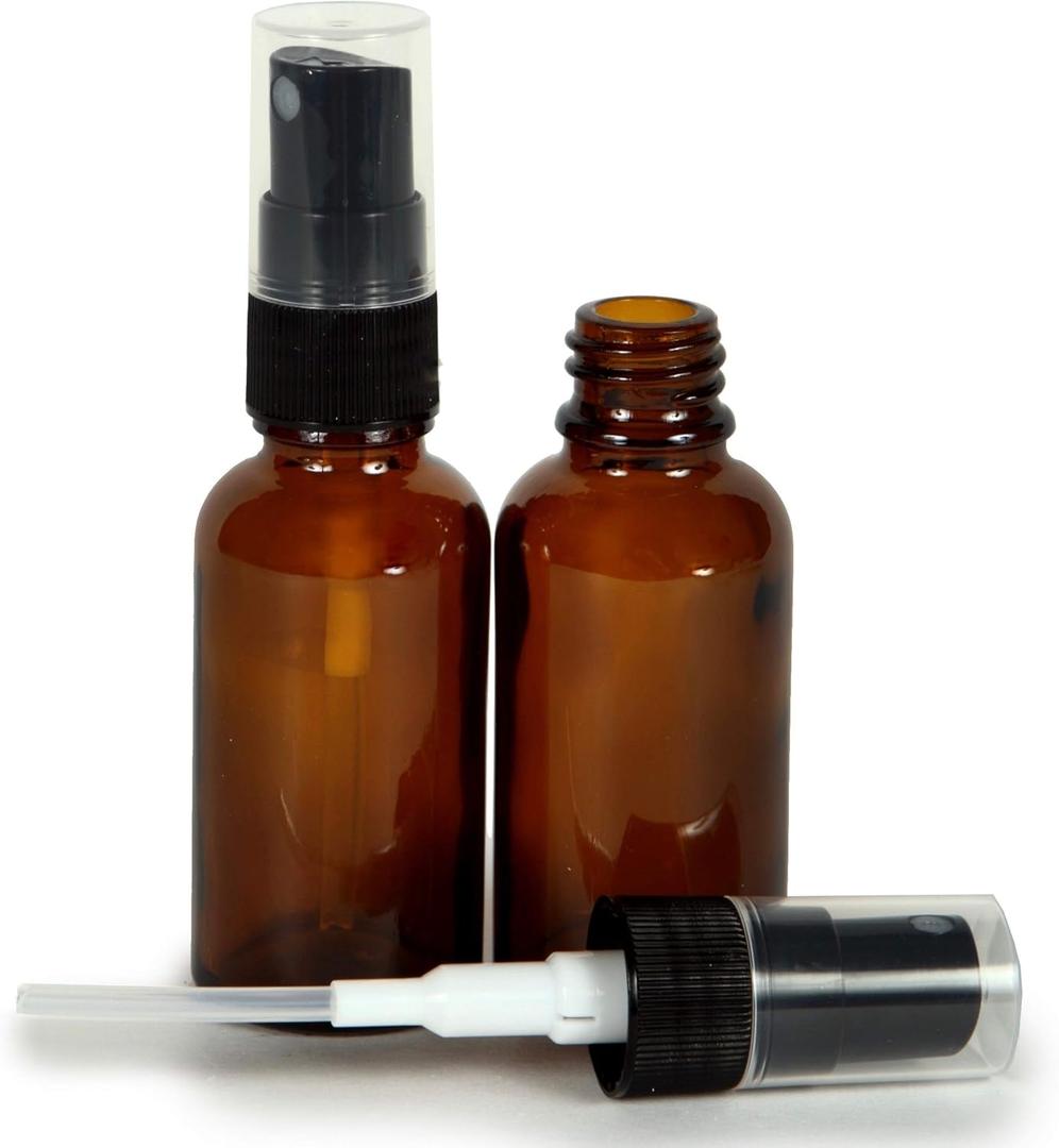 Vivaplex, Amber, 1 oz Glass Bottles, with Black Fine Mist Sprayers - 2 pack