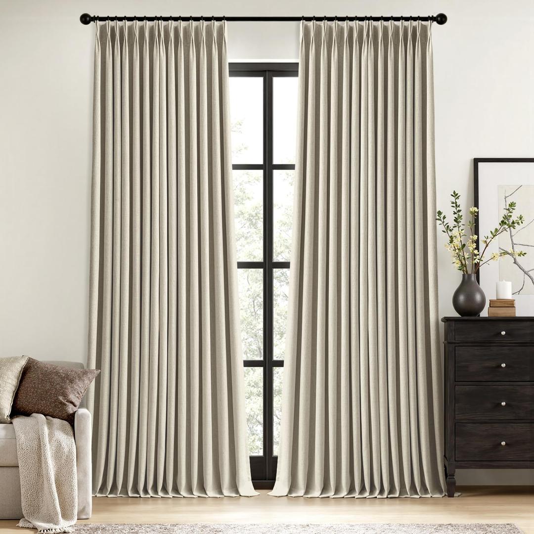 MIULEE Burlywood Birch Pinch Pleated 100% Blackout Linen Curtains for Bedroom, Room Darkening Memory Trained Window Curtains 90 inches Long for Living Room, Black Out Pleat Drapes, 2 Panels