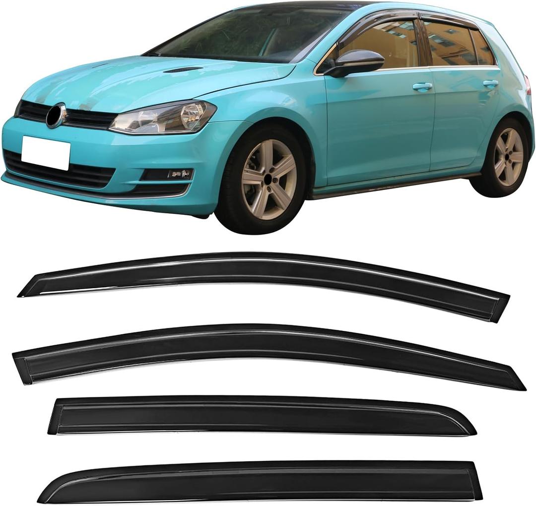 IKON MOTORSPORTS Window Visors Compatible with 2015-2019 Volkswagen Golf MK7, Dark Smoke Factory Style Acrylic Car Rain Sun Window Shade Guard Visor