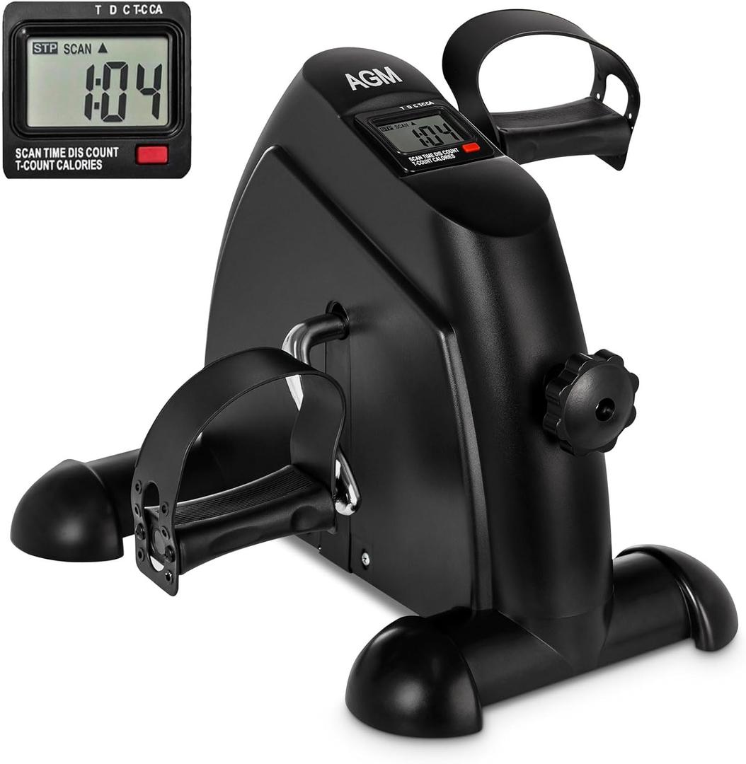 Mini Exercise Bike, AGM Under Desk Bike Pedal Exerciser Foot Cycle Arm & Leg Pedal Exerciser with LCD Screen Displays (Black)