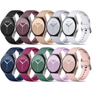 DaQin 10 Pack Bands Compatible with Samsung Galaxy Watch 7/6/5/4 40mm 44mm/Watch 6 Classic 43mm 47mm/Watch 5 Pro 45mm/Watch 4 Classic/Active 2 Band, 20mm Soft Silicone Sport Strap Wristbands Women Men