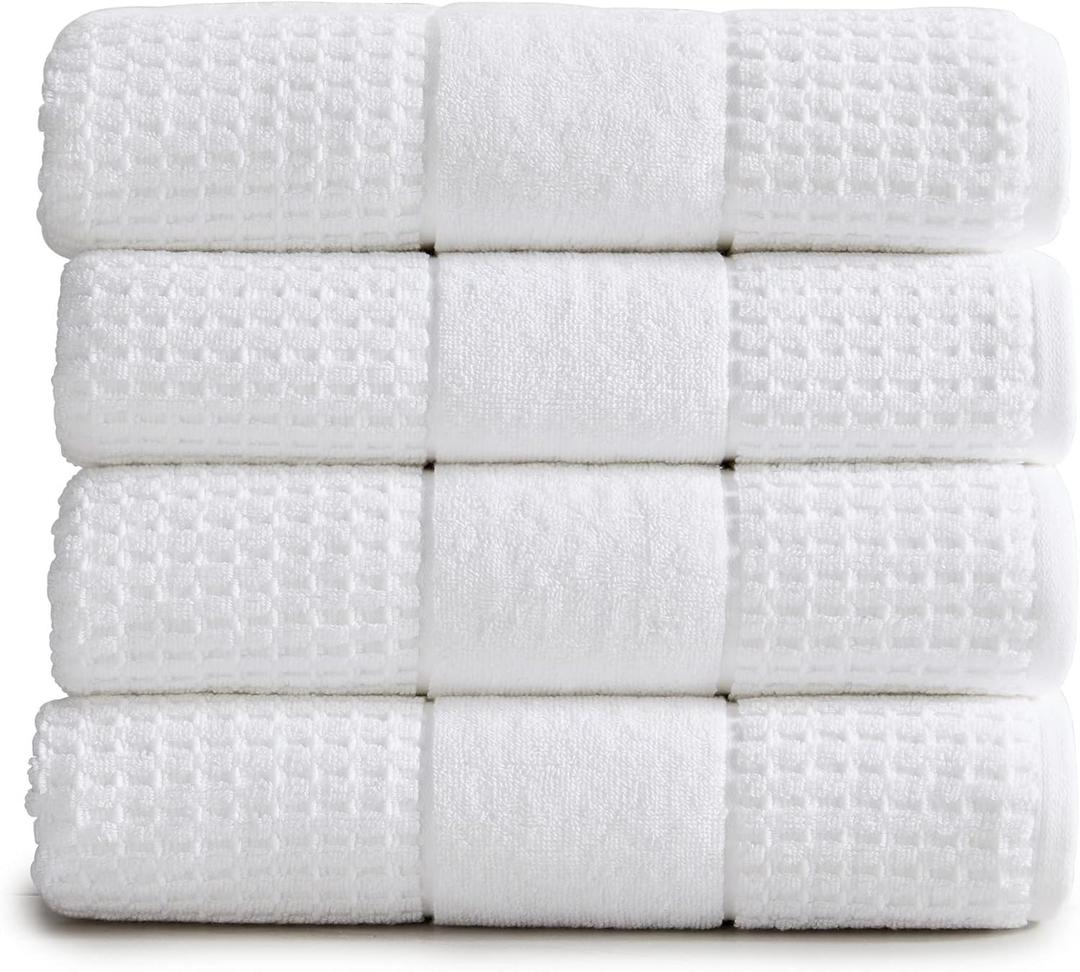 Market & Place 100% Cotton Super Soft Luxury Bath Towel Set | Quick-Dry and Highly Absorbent | Waffle Textured | 550 GSM | Includes 4 Bath Towels | Harper Collection (White)