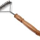Stainless Steel Three Sided Grill Brush BBQ Grill Cleaner for Outdoor Grills, 17 Extended Wooden Handle, No-Scratch, Heavy-Duty Barbecue Cleaning Tool