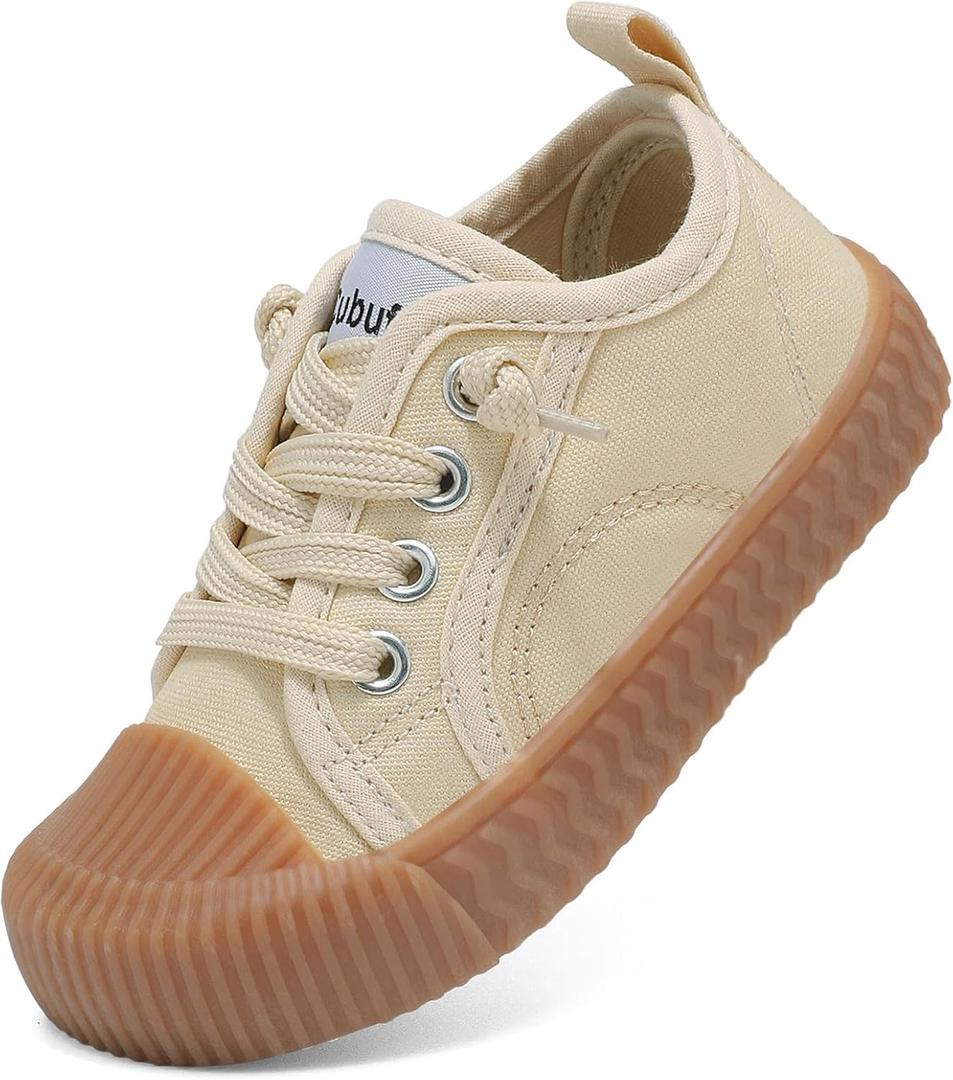 Toddler Shoes Boys Girls Slip On Canvas Sneakers (Beige)
