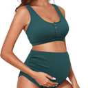 Century Star Maternity Swimsuit High Waist Ribbed Two Piece Bikini Set Bathing Suit for Women Pregnancy Swimwear (Medium, Dark Green)