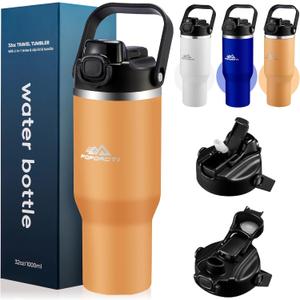 2 x Insulated Tumbler,34 oz Stainless Steel Water Bottle, BPA-Free, Double-Walled Vacuum, Flip Straw for Travel, Keeps Drinks Hot & Cold for 12 Hours,For Outdoors Car Gym Office (Peach)