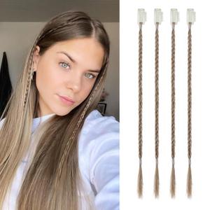 Flufymooz 4PC Braid in Hair Extension 14 Inch Clip in Braid Extensions for Women Synthetic Hairpieces for Daily Use Party Styling (Dark Blonde)