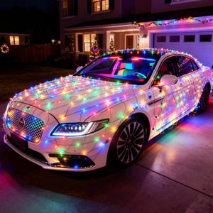 2 Sizes of Net Lights Set - 7 Pcs Outdoor Multicolor Christmas Mesh Lights with 8 Modes,Timer Memory Function,Includes 3 * 160 LEDs 6.56 x 4.92ft + 4 * 80LEDs 3.28 x 3.93 ft + 40 Suction Cup Hooks