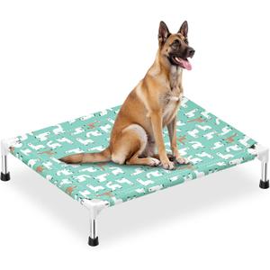 Cute Alpaca Print Elevated Dog Bed - Portable Cooling Pet Cot for Medium Dogs - Breathable Thickened Fabric Hammock, Crate Compatible, Indoor & Outdoor Use