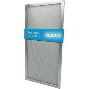 Washable Electrostatic Furnace Air Filter, MERV 8, (12" x 24" x 1") Aluminum Reusable Filter for Furnace, Central AC, and HVAC System